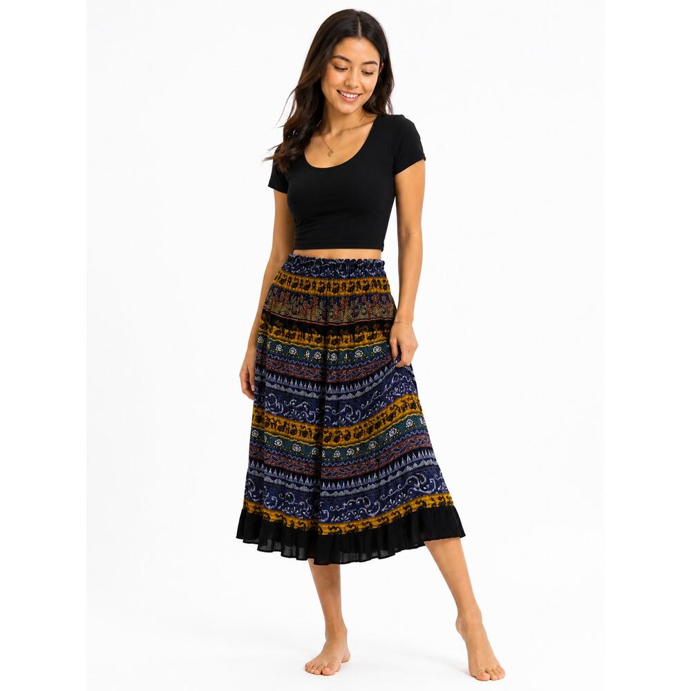 LR1910 Blue Boho Skirt L Waist 38” and Length 24”